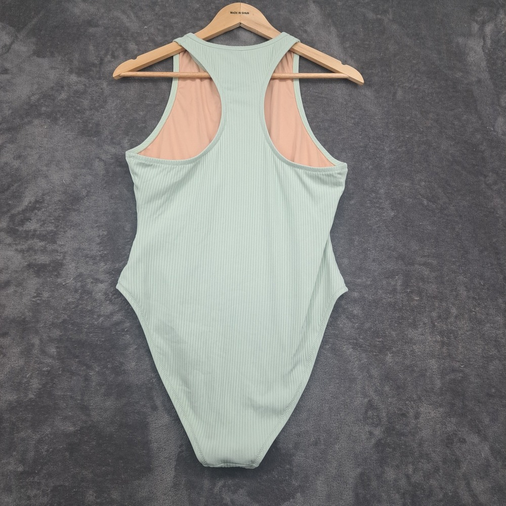 Madewell Second Wave Henley One-Piece Swimsuit in Mint Green Ribbed Large Beach - Picture 6 of 9